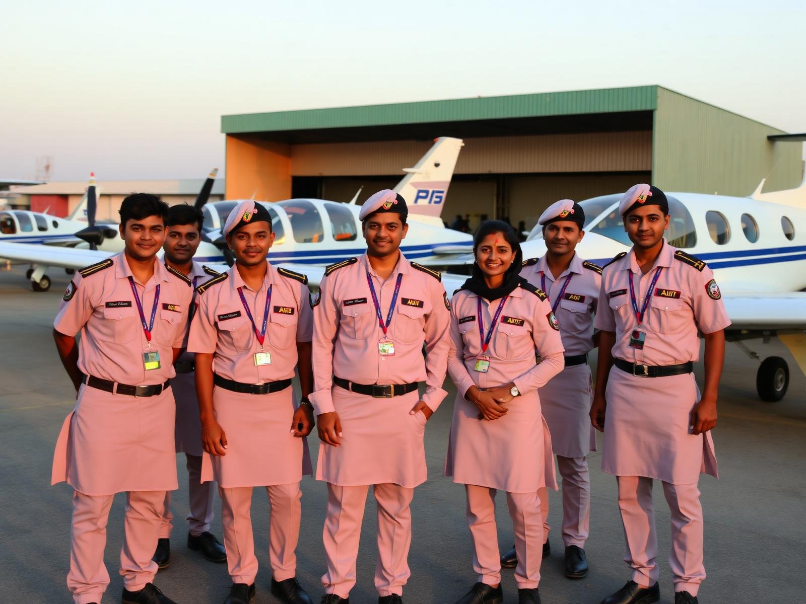 Flyby Cadets in front of aircraft hangar