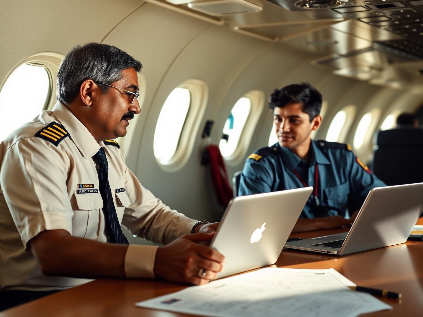 Flight Instructors interacting inside cabin environment